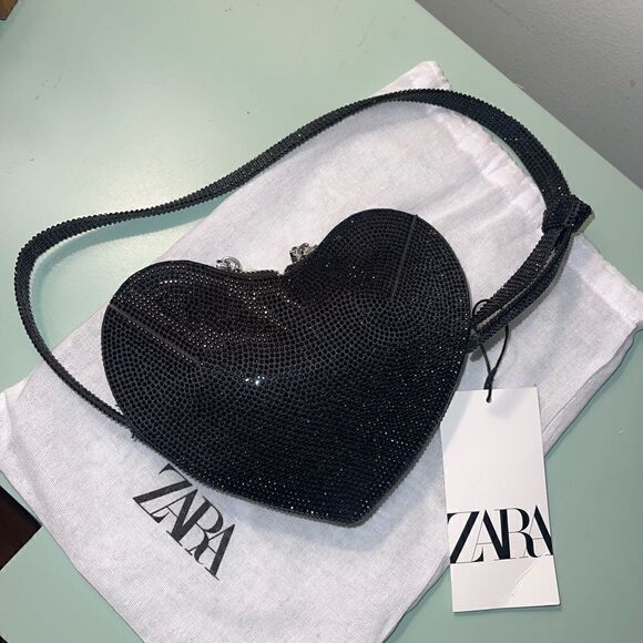 ZARA LIMITED EDITION RHINESTONE HEART SHOULDER BAG - Picture 3 of 8